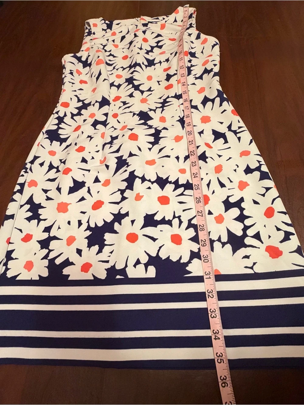 Madisonleigh White/Navy/Orange Floral Sheath Knit Stretch Zip Dress 6